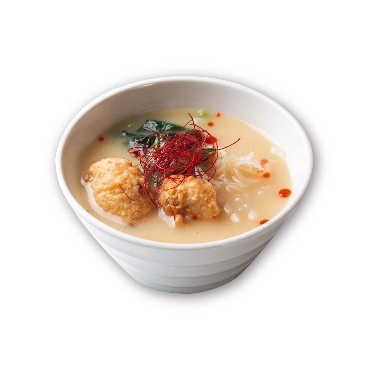 鶏つくねの豆乳春雨坦々スープ